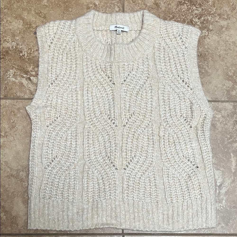 Madewell Women's Cable Knit Wool-Blend Cream Sweater